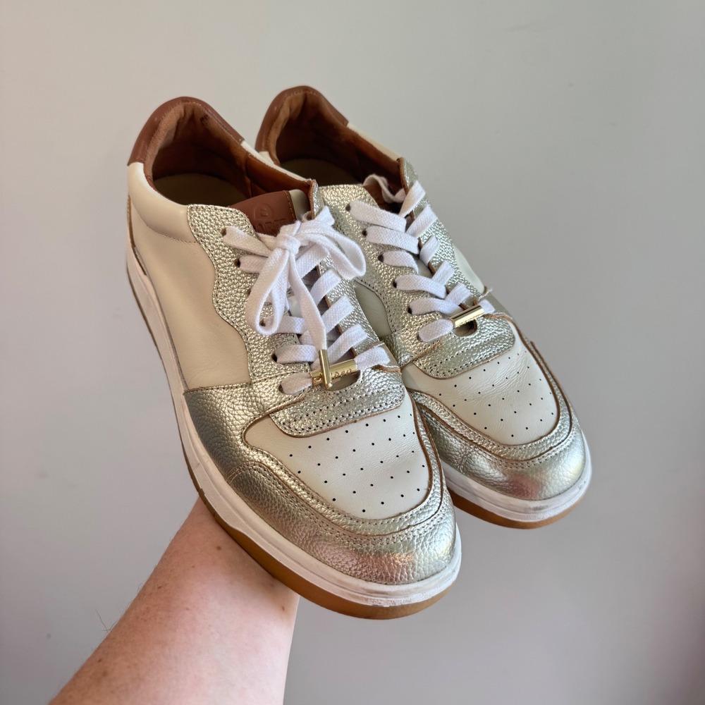 Bared Footwear Thorium Sneakers Cream Metallic Gold Leather Lace Up Shoes EU 41